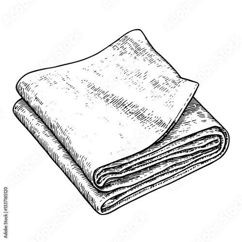 Elegant hand-drawn vintage illustration of a folded cloth showcasing intricate texture and artistic detail