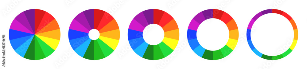 Fototapeta premium Color palette set, colors chart diagrams, rainbow multicolored round element, color wheel spectrum - vector