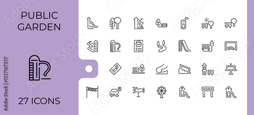 Park linear icon collection. It contains symbols to outdoor, city, urban, land, landscape, lake and more. Minimalist vector collections. Tree icon set. Editable vector illustration.