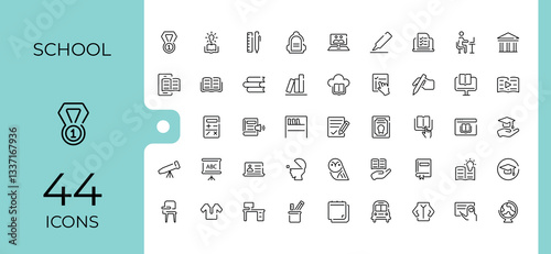 Study And School simple icon set. Includes thin line education, learn, study, book, vector, student and more. Outline icons collection. Set linear icon. Art and illustration.