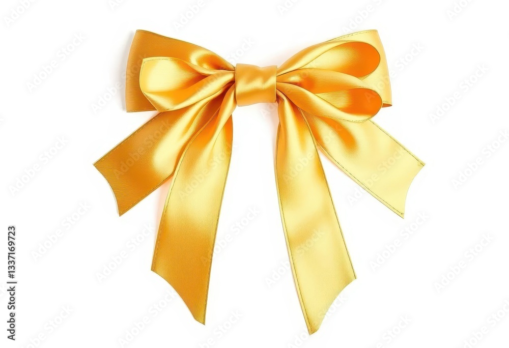 Elegant gold bow, tied perfectly, isolated on pure white, detail, holiday Elegant gold bow, tied perfectly, isolated on pure white, detail, holiday