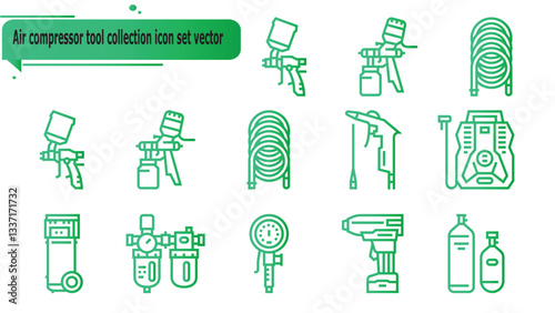 Air compressor tool collection icon set vector