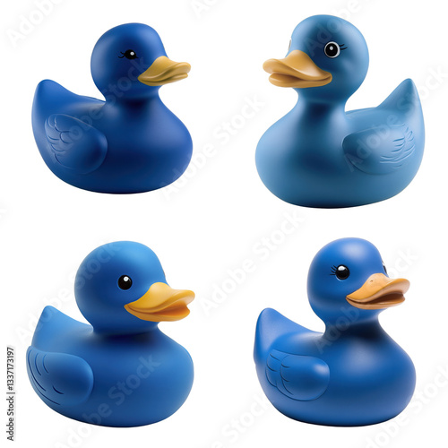 Blue Rubber Duck Toy Isolated on White Background