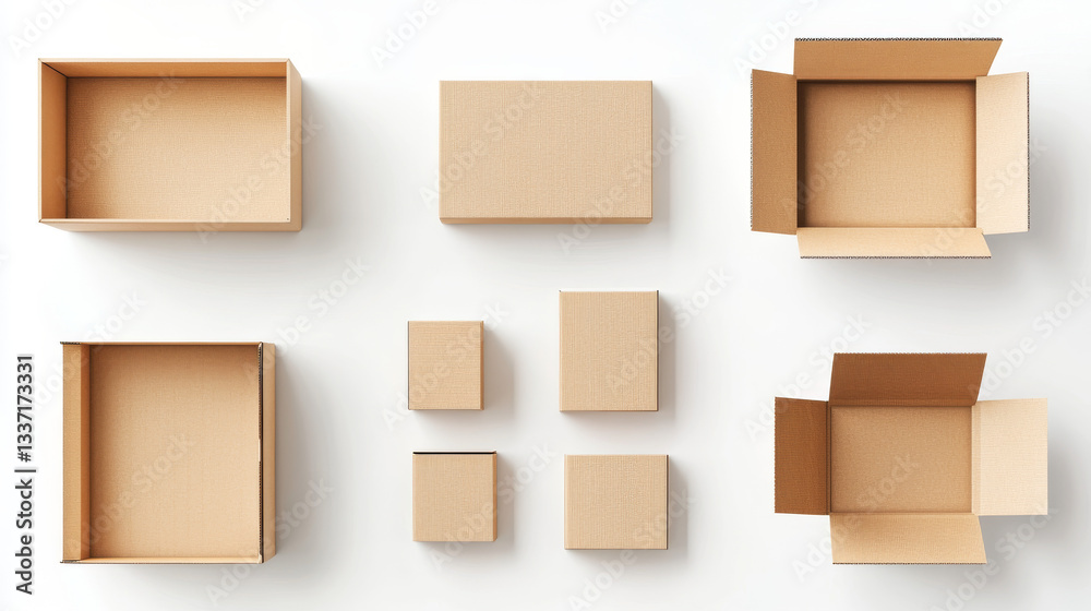 3d render cardboard boxes isolated icons set on white background. Closed and open parcels, delivery cargo packages top view, Realistic illustration. 3D Illustration 3d render cardboard boxes isolated icons set on white background. Closed and open parcels, delivery cargo packages top view, Realistic illustration. 3D Illustration