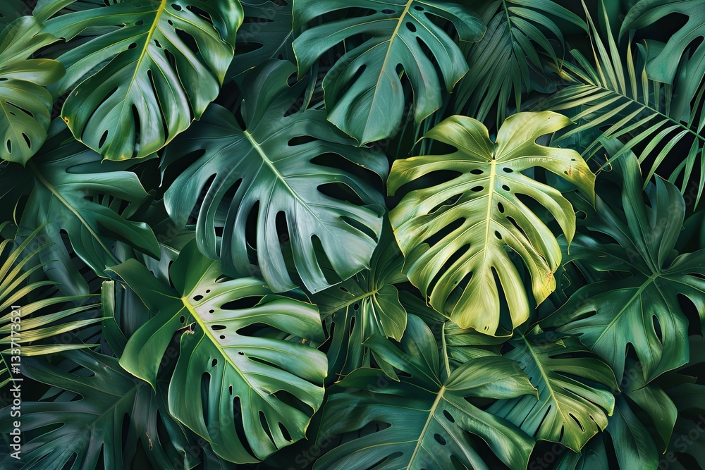 Obraz premium A lush green arrangement composed of various tropical leaves