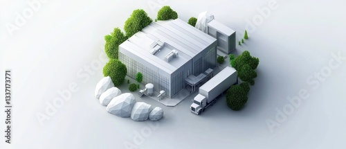 Sustainable warehouse complex isometric view