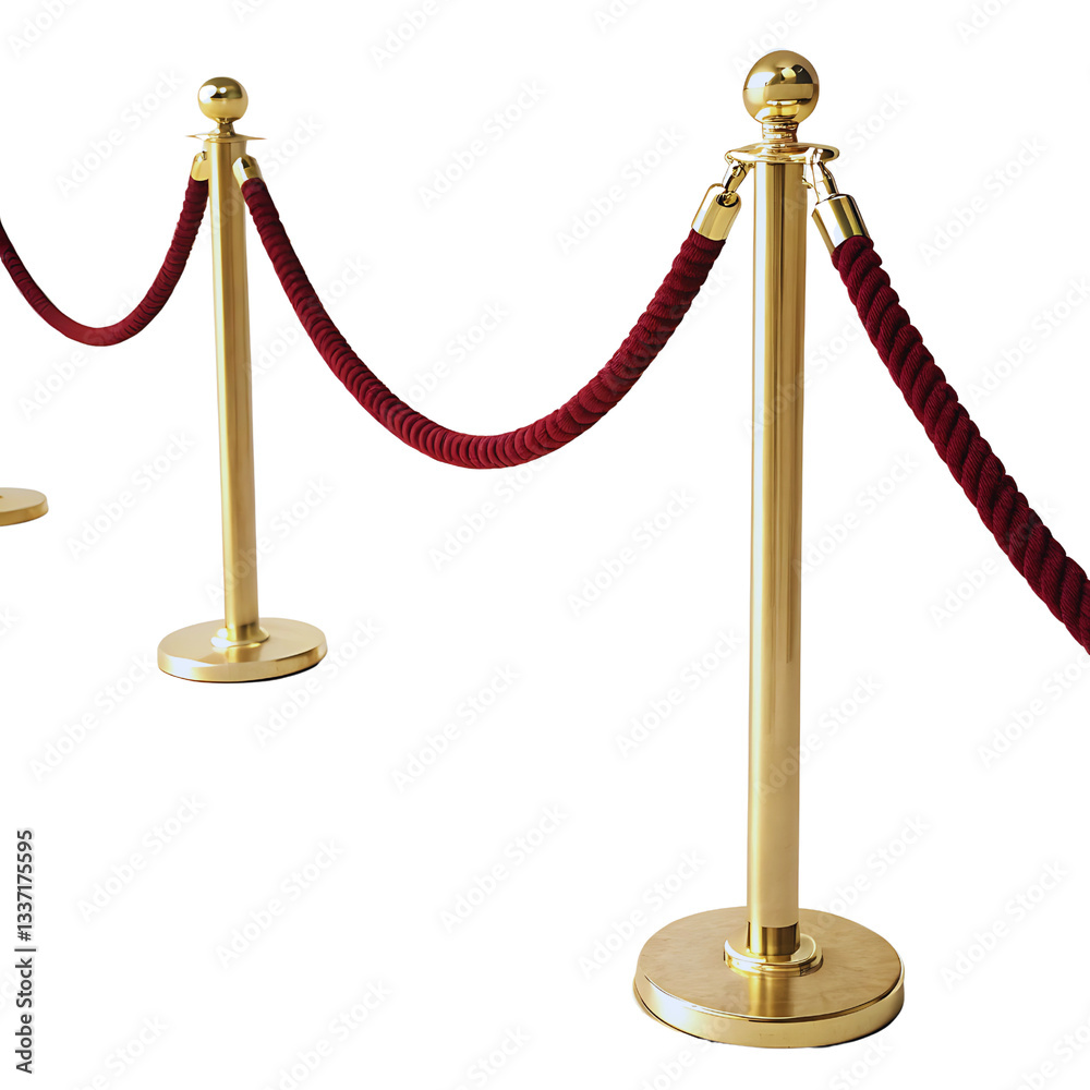 Gold Stanchions with Red Velvet Rope Barrier for VIP Entrance, Exclusive Event Gold Stanchions with Red Velvet Rope Barrier for VIP Entrance, Exclusive Event