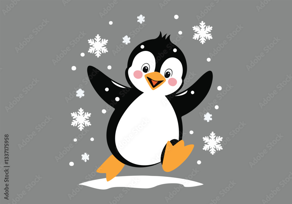 Obraz premium Vector Designs for World Penguin Day – Cute Penguins, Snowy Landscapes, T-shirt, Sticker, Social Media Posts & Animated GIFs for Print Cards and Merchandise