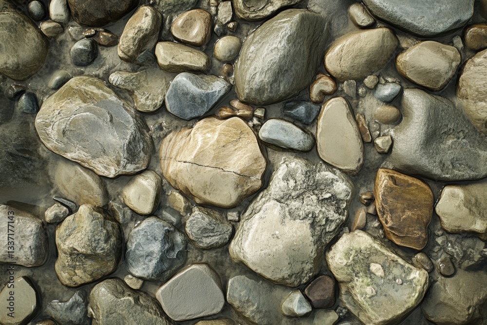 Sunken Rounded Rocks by the River Surface