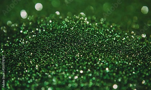 Close-up of shimmering, dark green glitter