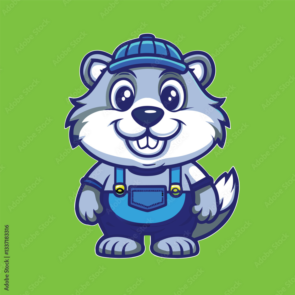 Fototapeta premium Adorable Beaver Character Cartoon Illustration for Business Mascot or Logo Design