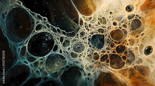 Bonds between particles in the microcosmic universe, a latticework. Microcosmic Web. Illustration