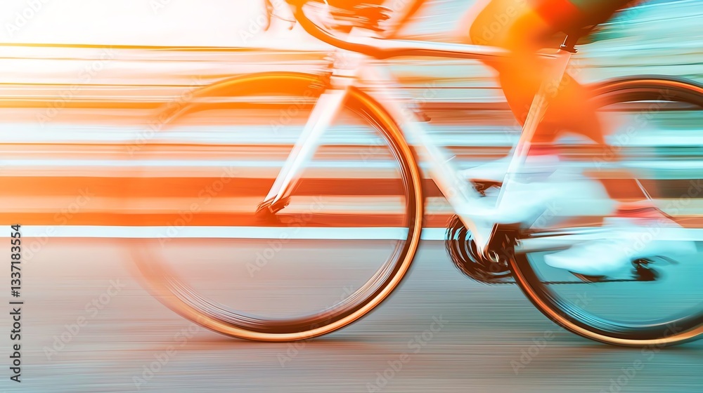 Fototapeta premium A dynamic close-up of a cyclist's bike wheels in motion, showcasing speed and energy.