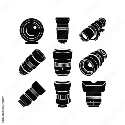 Camera shutter icons set - Vector illustration Camera lens Camera shutter icons set. Camera lens diaphragm. Set photo camera lens diaphragm