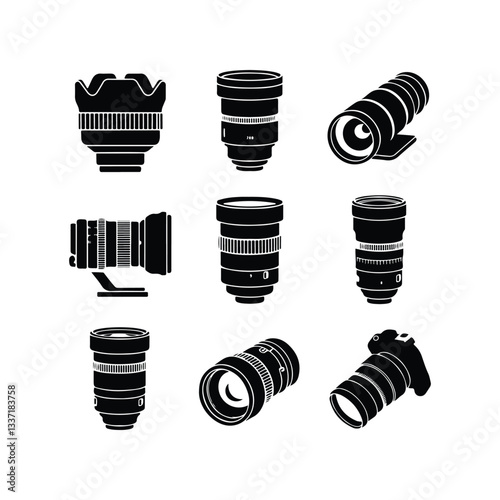 Camera shutter icons set - Vector illustration Camera lens Camera shutter icons set. Camera lens diaphragm. Set photo camera lens diaphragm