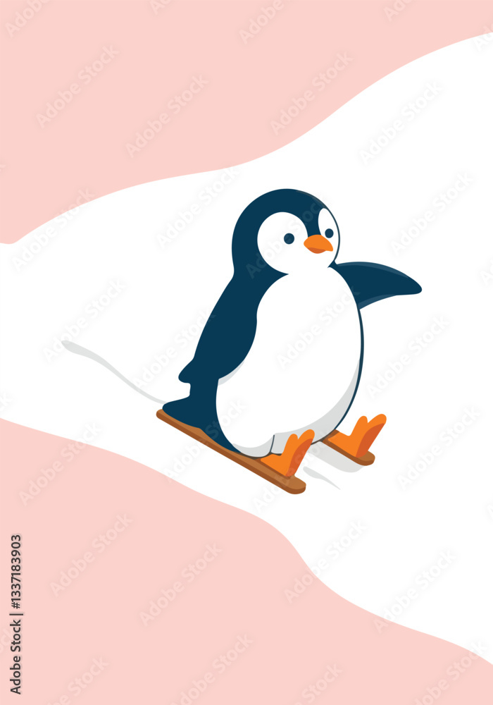 Fototapeta premium Vector Designs for World Penguin Day – Cute Penguins, Snowy Landscapes, T-shirt, Sticker, Social Media Posts & Animated GIFs for Print Cards and Merchandise