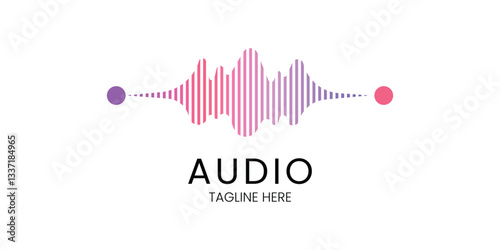 Pulse music player element. Logo template electronic music, equalizer, store, dj, nightclub, disco. Audio wave logo concept, Multimedia Technology themed, Abstract Shape