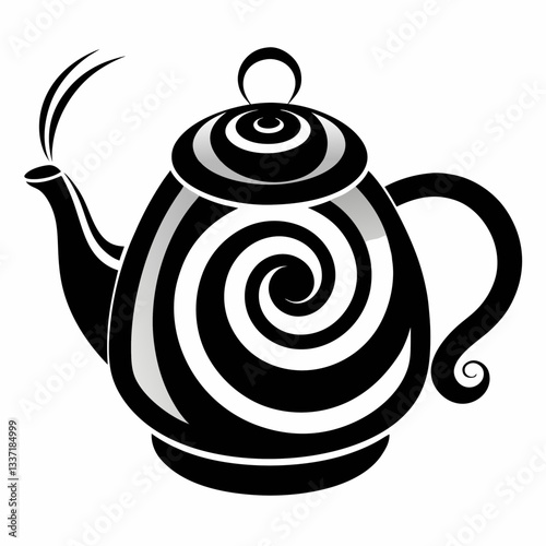 Elegance in every swirl: An artful illustration of a classic teapot, showcasing the graceful curves and elegant lines of the ceramic design, and the gentle swirl of steam emanating from the spout.