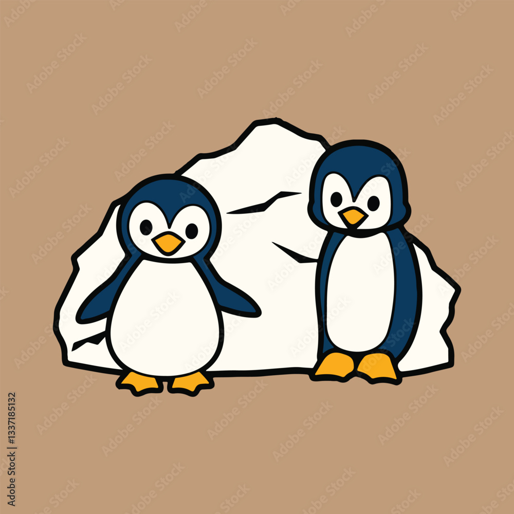 Fototapeta premium Vector Designs for World Penguin Day – Cute Penguins, Snowy Landscapes, T-shirt, Sticker, Social Media Posts & Animated GIFs for Print Cards and Merchandise