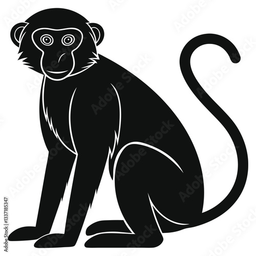Monkey silhouettes and icons. Black flat color simple elegant white background Monkey animal vector and illustration.