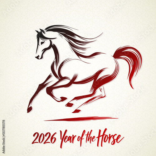 Running red fire horse symbol of new year 2026 according to Asian Chinese calendar. greeting card or banner. vector illustration