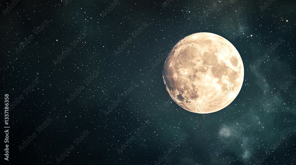 Fototapeta premium A stunning view of the moon against a starry night sky, capturing celestial beauty.