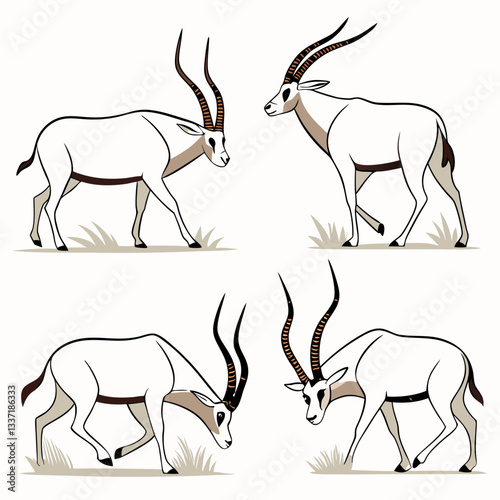 Arabian Oryx Silhouette Collection: A digitally crafted illustration presenting a series of graceful Arabian Oryx silhouettes, showcasing the elegance and unique horn design.