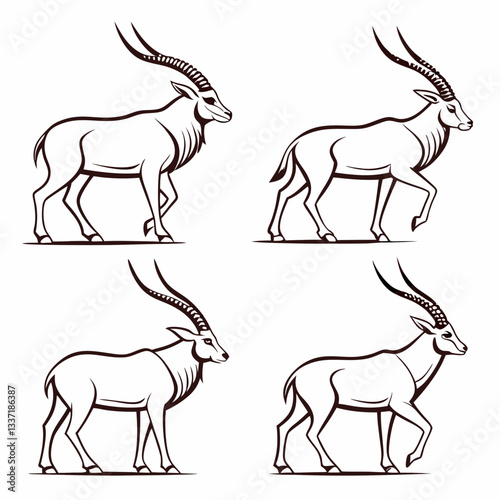 Antelope in Silhouette: Featuring four elegant antelope silhouettes in motion, set against a pristine, clean background, ready for your creative projects