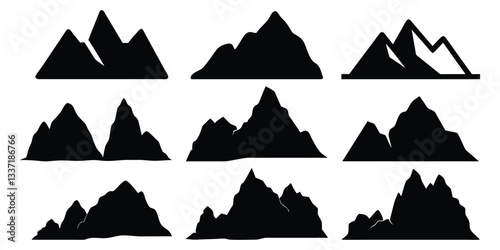 Collection of Silhouettes of Diverse Mountain Range vector isolated on white background
