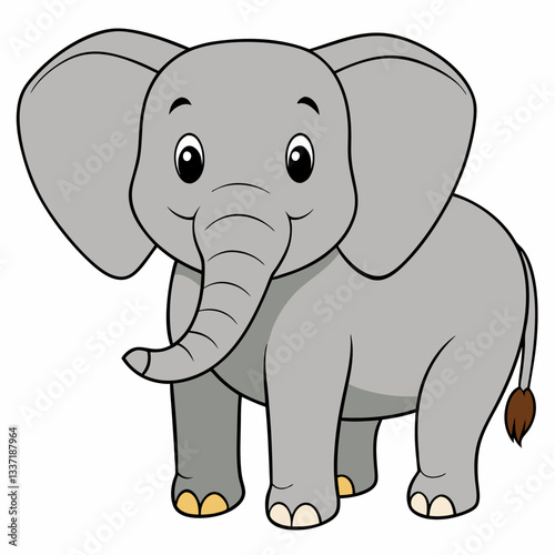 Elephant illustration: A delightful illustration of a jovial elephant with large ears, trunk and smiling expression. Capture the spirit of the savanna through this adorable art.