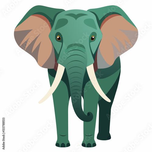  Majestic Elephant Portrait: A majestic elephant stands tall in a vibrant illustration, showcasing its iconic tusks and enormous ears, embodying the spirit of wildlife.