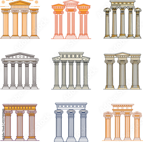 Ancient Roman Columns – Decorative Greek Pillars and Antique Architecture Vector