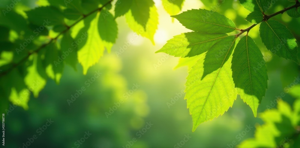 Sun-dappled leaves on lush green tree branches, summer, canopy, growth Sun-dappled leaves on lush green tree branches, summer, canopy, growth