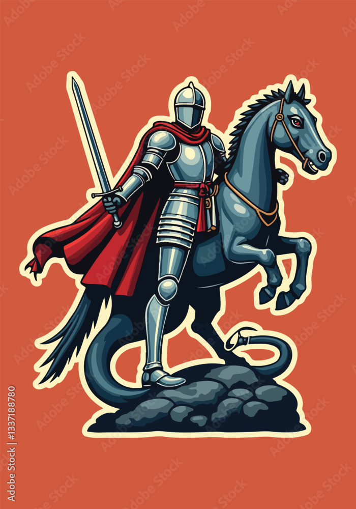 Fototapeta premium Saint George's Day vector designs with solid colors for social media, t-shirts, stickers, posters, print cards, and animated GIFs. Bold and modern vector illustrations for celebration.