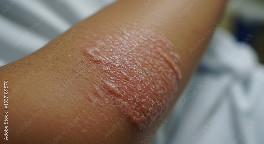 Examining Skin Condition Eczema Rash on Arm Close Up Health Concept