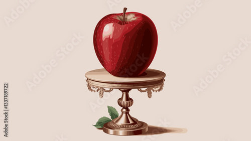 A beautifully rendered red apple sits atop a vintage pedestal, showcasing a blend of elegance and simplicity. Perfect for food and lifestyle themes.