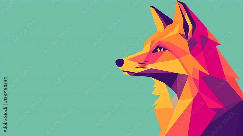 Obraz premium Colorful low-poly art of a fox showcasing vibrant geometric shapes and design.
