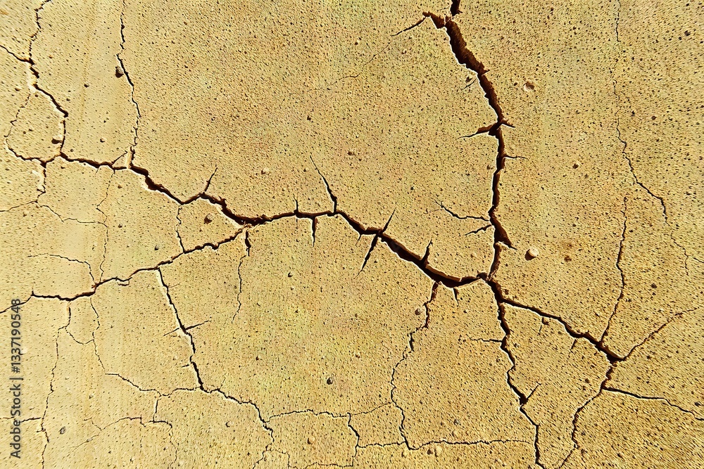 Obraz premium Cracked earth under bright sunlight reveals textures and patterns of drought-affected soil in dry landscape