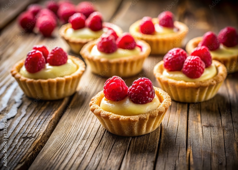 Miniature Raspberry & Custard Tarts - Tilt-Shift Delightful Bakery Treats Miniature Raspberry & Custard Tarts - Tilt-Shift Delightful Bakery Treats