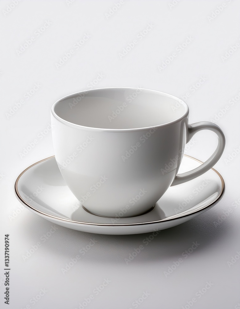 Elegant white cup and saucer set on a minimalistic background for a refined dining experience Elegant white cup and saucer set on a minimalistic background for a refined dining experience