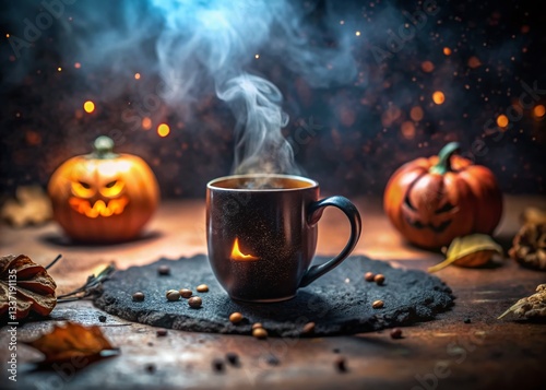 Miniature Spooky Coffee Mug, Tilt-Shift Halloween Coffee Cup, Creepy Coffee Drink, Diorama Halloween Mug, Fantasy Coffee