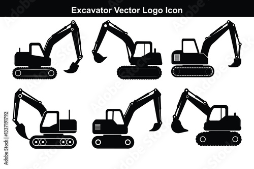 Vector illustration of construction machines and equipment including excavators bulldozers forklifts and trucks