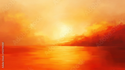 Abstract sunset landscape with golden light reflecting on the water surface creating a warm and vibrant atmosphere showcasing the beauty of nature's abstract form