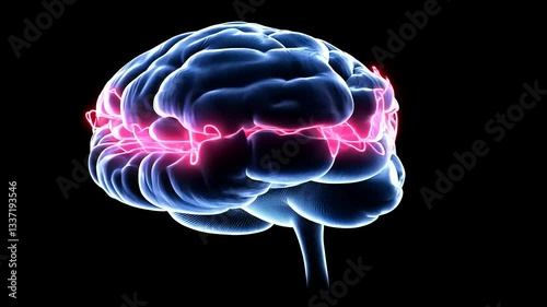 Abstract illustration of a human brain with neon wave patterns, symbolizing neural activity and thought processes