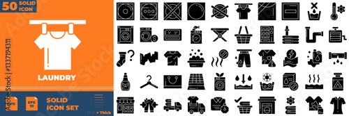 Laundry Solid Editable Icons set. Vector illustration in modern thin solid style of laundry icons: basket, shirt, towel, etc