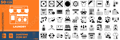 Laundry Duotone Editable Icons set. Vector illustration in modern thin duotone style of laundry icons: basket, shirt, towel, etc