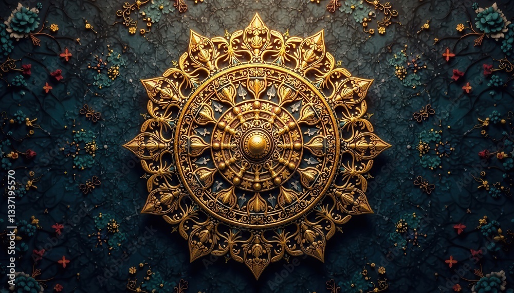 Shining gold mandala, deep textured background, mandala art, elegant design, illustration Shining gold mandala, deep textured background, mandala art, elegant design, illustration