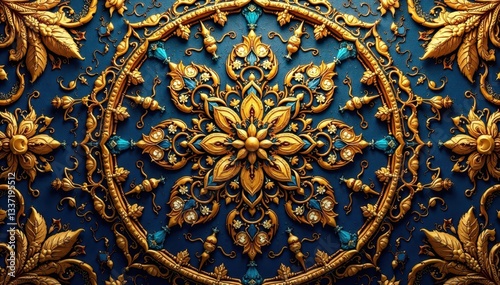 Royal gold mandala pattern, opulent Arabic style background , motif, golden