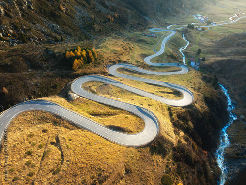 Aerial view of winding moun...