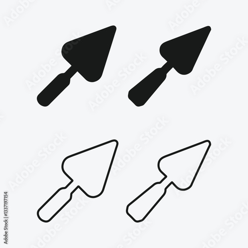 A set of gardening tools including a shovel trowel spade and rake isolated on a white background. Trowel icon Silhouette.
